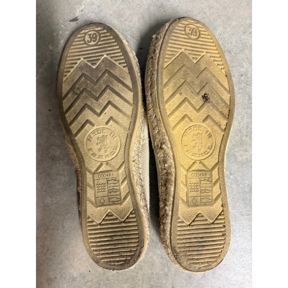 Made in France Canvas Espadrilles Cream Slip On Jute Flats Womens 39